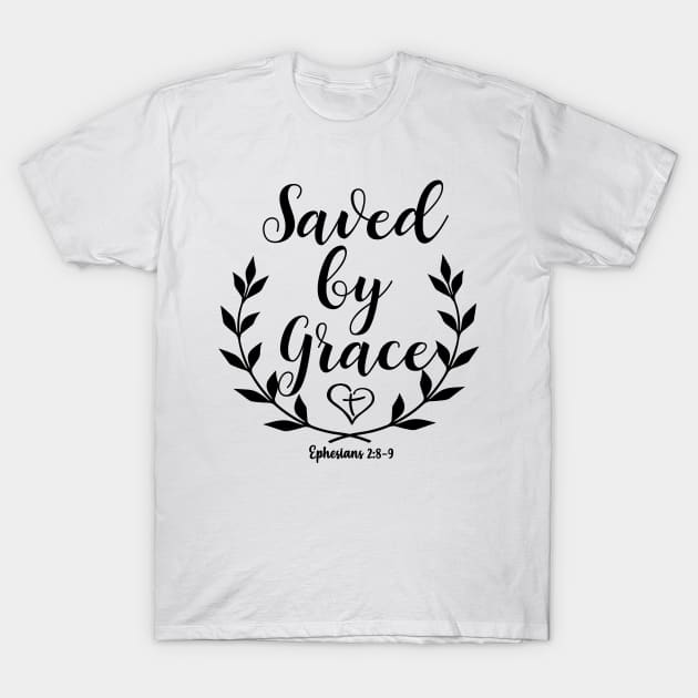 Ephesians 2:8-9 Saved by Grace Bible Verse T-Shirt by alltheprints